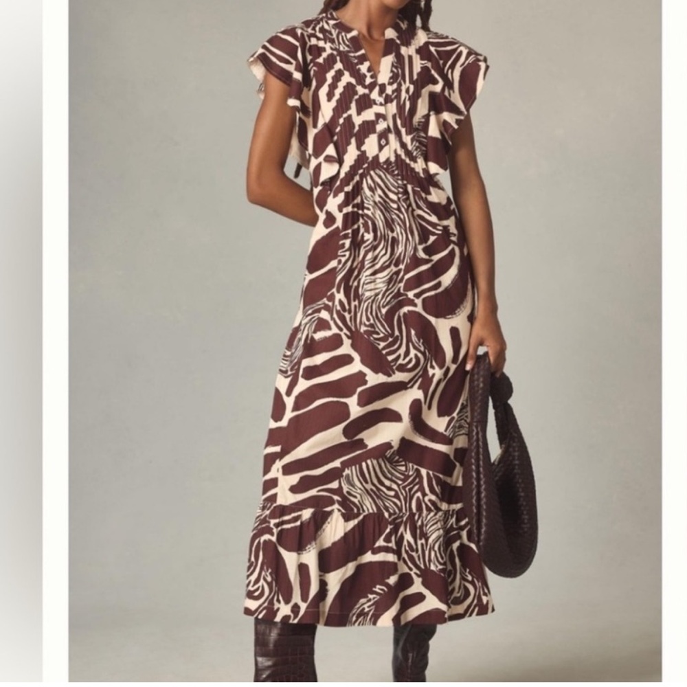 Maeve Brown and Cream Zebra Print Maxi Dress